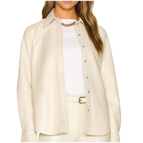 Agolde Calla Vegan Leather Collared Shirt Jacket Shacket Cream Ecru Small - Picture 2 of 14